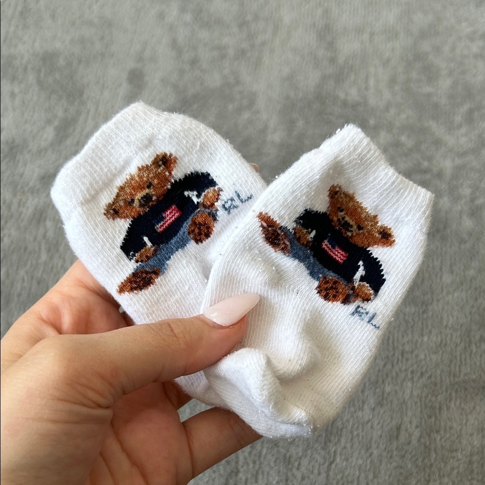 Polo by Ralph Lauren White Baby Socks with Bear Design